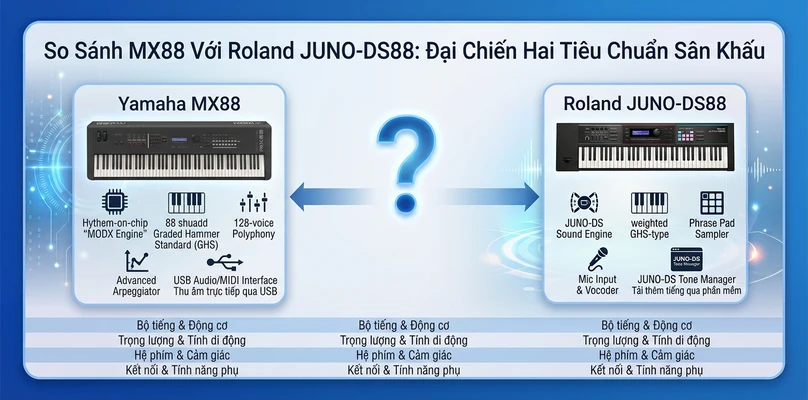 So Sánh MX88 Với Roland JUNO-DS88 Đại Chiến Hai Tiêu Chuẩn Sân Khấu